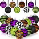 Zeyune 16 Pcs Halloween Ball Ornaments for Tree 2 Inch Halloween Tree Decorations Pumpkin Ghost Bat Spider Glitter Ornaments with Sequins for Holiday Party Hanging Decorations (Spooky Style)