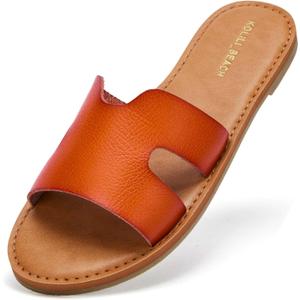 KOLILI Womens Flat Slide Sandals, Summer Fashion Sandals, Comfy Style | Warm-weather Favorite (7, Brown)