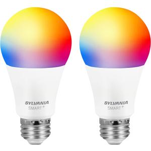 LEDVANCE Sylvania Bluetooth Mesh LED Smart Light Bulb, One Touch Set Up, A19 60W Equivalent, E26, RGBW Full Color & Adjustable White, Works with Alexa Only - 2 Count (Pack of 1) (75760)