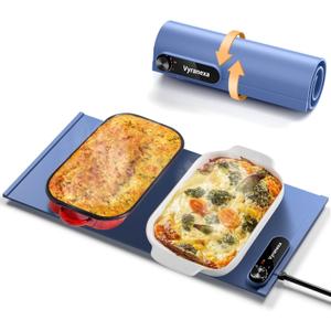 Warming Mat for Food - Space-Saving, Fits Two Baking Dishes, 7 Temp Settings, 4h Auto Shut-Off, Durable Silicone Surface, Easy to Clean, Perfect for Parties and Everyday Use (Blue, Medium)