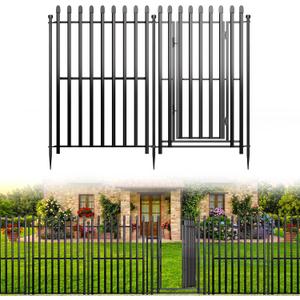 8 Panels No Dig Decorative Garden Fence with Gate, 48in(H) 17.6ft(L) Heavy-Duty Rustproof Metal Panels, Outdoor Dog Barrier for Yard & Patio, Landscape, Border| Portable Temporary Fencing