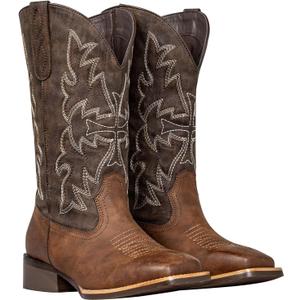 SheSole Extra Wide Calf Cowboy Boots for Women | Two-Tone Cowgirl Boots with Roomy Square Toe, Removable Cushion Insoles for Comfort | Hidden Stretch Wstern Boots for Fuller Calves, Size 38