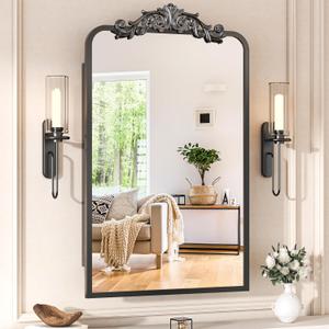 30"x 20"Bathroom Medicine Cabinet with Vintage Arched Mirror - All-Metal Black Medicine Cabinets with Hand-Painted Aluminum Door Frame, 2 Stable & Removable Shelves, Black