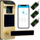 Fingerprint Door Lock, Heavy Duty Full APP Control Touchscreen Keypad Keyless Lock with Reversible Handle, Perfect for Home/Office/Bedroom Doors (Gold)