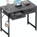 Pamray 32 Inch Small Computer Desk with 2 Drawers for Bedroom Study Writing Home Office Table for Small Spaces Grey