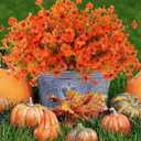 Rowfad 18 Pcs Artificial Mums Flowers Outdoor Plastic Fall Flowers Fake Mums Autumn Greenery Flower for Porch Window Box Farmhouse Thanksgiving Home Decor ((18, Orange)