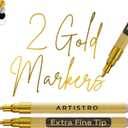 ARTISTRO 2 Acrylic Paint Pens for Rock Painting Ceramic Wood Glass Tire Plastic, Fabric Marker Paint Markers Ideal for Labeling DIY Crafts Art Projects, 0.7mm Extra Fine Tip, Gold