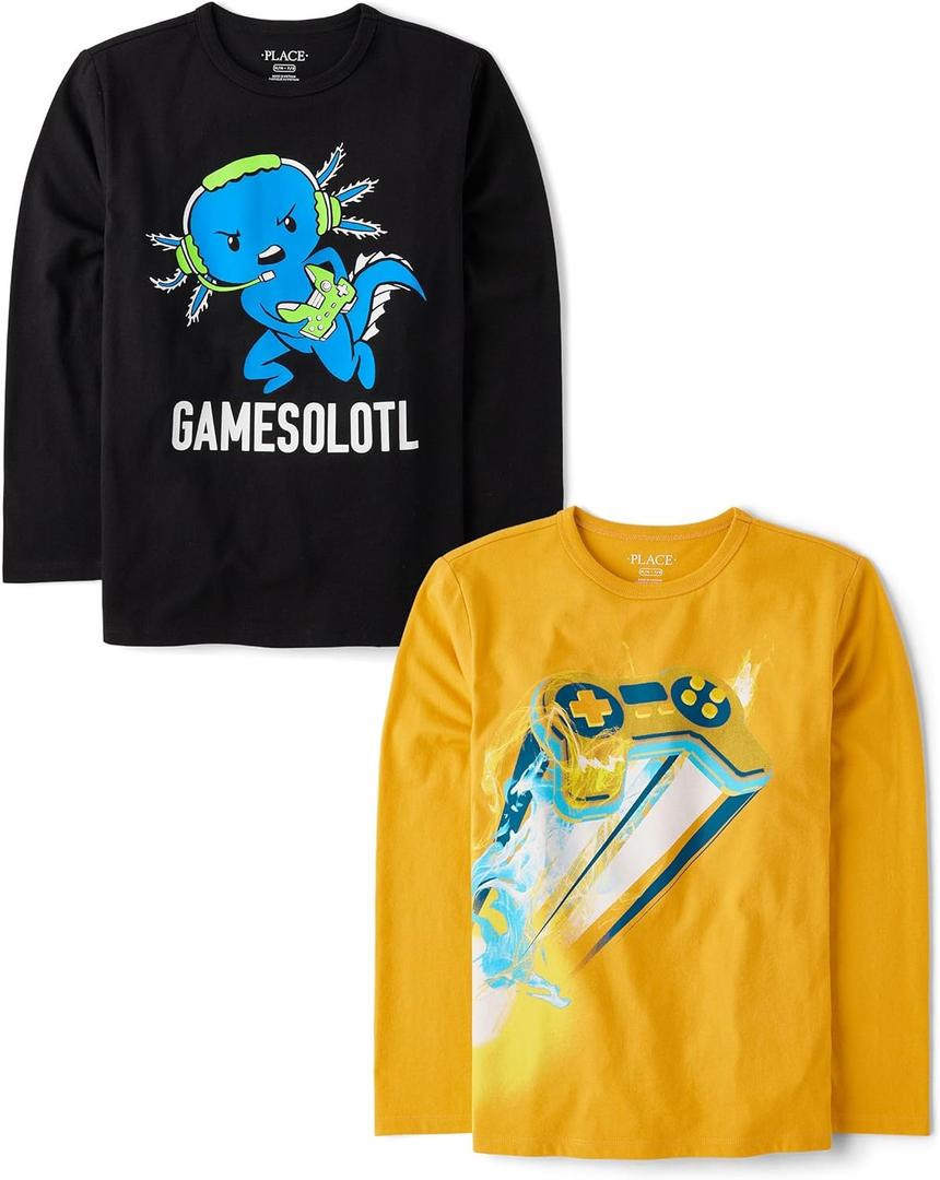 The Children's Place Boys Gamer Long Sleeve Graphic T-Shirts, Multipacks Game Controller/ Games (Packof 2, X-Small)