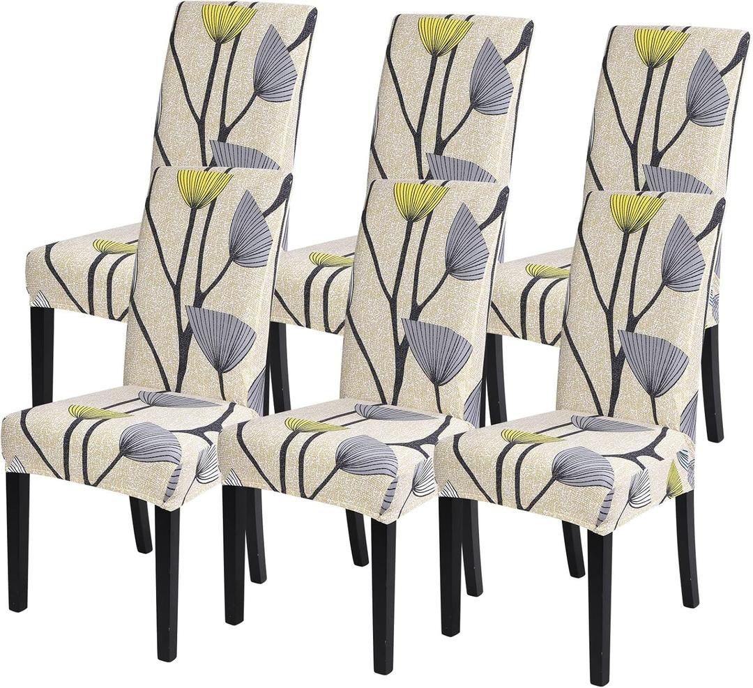 SearchI Dining Room Chair Covers Set of 6, Stretch Printed Parsons Chair Slipcovers Spandex Removable Washable Kitchen Chair Protector Cover for Dining Room, Hotel, Ceremony(Dandelion Pattern)