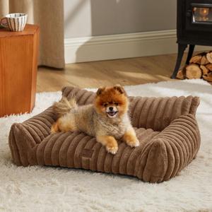 Bedsure Cute Cat Couch for Pets - Fluffy Small Dog Sofa with Premium Soft Corduroy Fleece, Pet Sofa with Removable Washable Cover, Supportive Dog Couch Bed for Small Medium Dogs, 30inch, Copper Brown (30x20x10", Copper Brown)