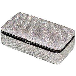 Bling Crystal Leather Portable Travel Jewelry Box Organizer Display Storage Case for Rings Earrings Necklace (Silver)