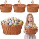 4 Pcs Extra Large 12'' Easter Basket Essentials with Handle Natural Wicker Woven Big Easter Baskets Bulk for Egg Hunt Party Favors Spring Picnic Rattan Candy Gifts Storage Home Garden Decor