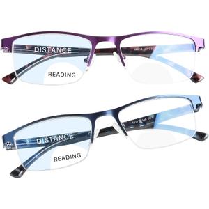 FONHCOO Bifocal Reading Glasses for Women Men, Metal Half Frame Blue Light Blocking Readers