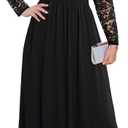 Plus Size Formal Wedding Dresses - Gowns Evening Prom Elegant V Neck Long Sleeve Lace Chiffon Long Maxi Dress (Black, 18 Plus)
