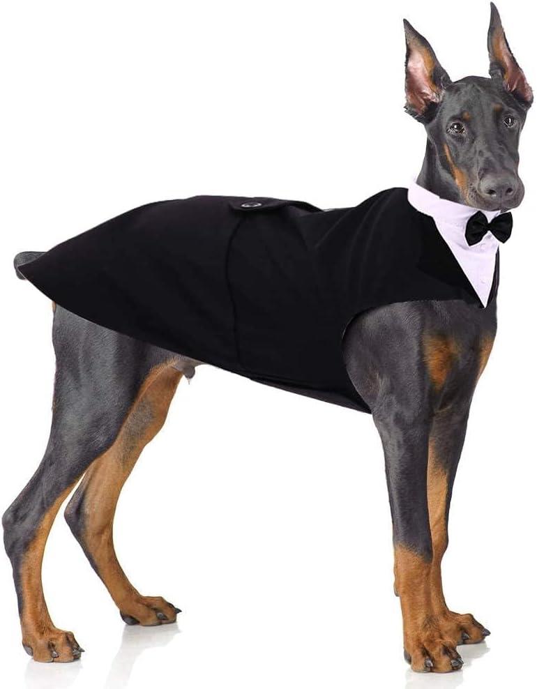 PUMYPOREITY Dog Tuxedo and Bandana Set, Formal Gentleman Dog Attire with Bowtie for Wedding, Birthday, Christmas, 2 Pieces/Pack, L, Black
