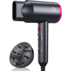 Hair Dryer with Diffuser, Portable Blow Dryer for Curly Hair for Women/Men, 1800 Watt Ionic HairDryer, Blow Dryer with Nozzle for Fast Drying as Salon, Lightweight