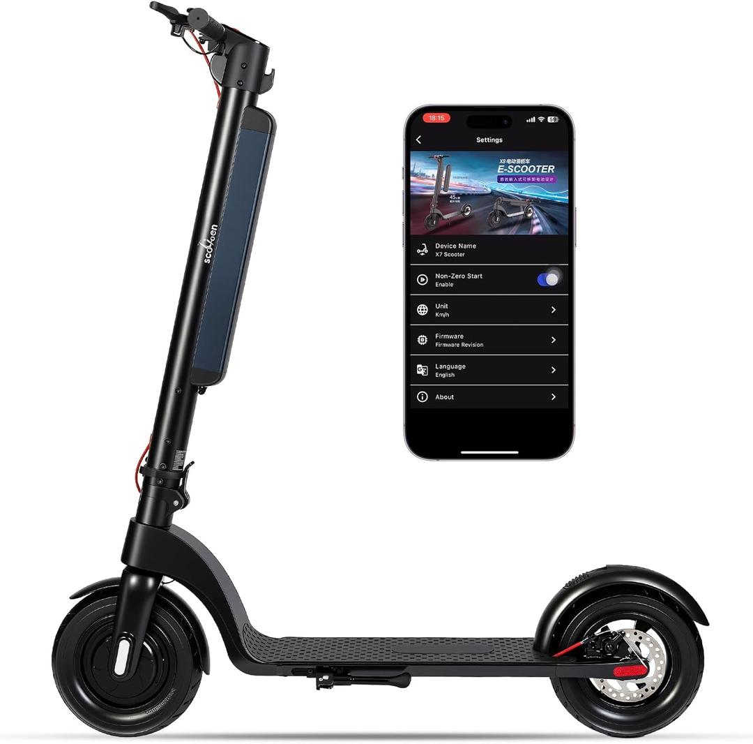Scolioen Electric Scooter Adults with Removable Battery, 20 Mph Max Speed E Scooter for Adults Powerful Motor, 28 Miles Long Range Foldable Escooter, 10’’ Pneumatic Tires, Dual Brake, App, X8 Scooter