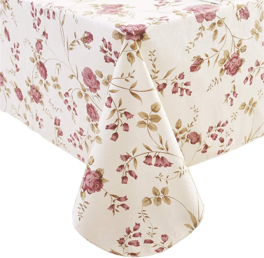 Heavy Duty Vinyl Tablecloth with Flannel Backing Waterproof Oil-Proof Plastic Table Cloth Stain-Resistant Wipeable Rectangle or Square Table Cover for Indoor and Outdoor (Flowers, 60X102 Inch)