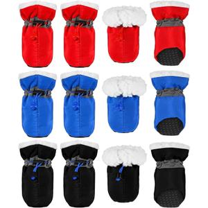 3 Sets Waterproof Dog Shoes Adjustable Drawstring Dog Boots Rain Snow Plush Pet Booties Anti-Slip Dog Paw Protector Breathable Dog Boots with Soft Sole for Small Dog Puppy (7)