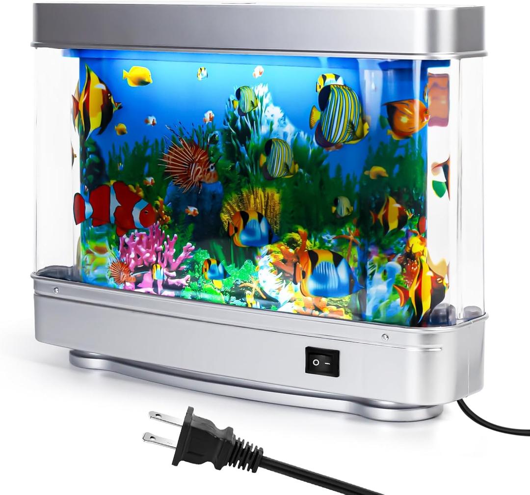 Fake Fish Tank Baby Aquarium - Artificial Fish Lamp with Moving Tropical Fish - LED Sensory Aquarium Light for Bedroom, Office, Kids, and Cat Lovers - Relaxing Night Light & Stress Reliever