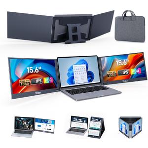 Laptop Screen Extender, 15.6" Triple Portable Monitor, Ultra-Slim 1080P FHD IPS, 360 Rotation, Single USB-C, Compatible with Mac/Windows/Android/PS4 for 11-17" Laptops