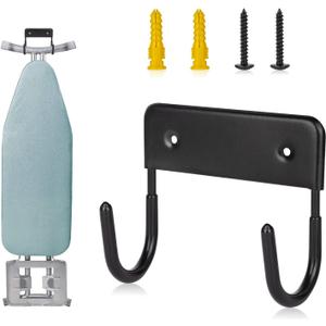 BiJun Ironing Board Holder Wall Mount, Ironing Board Hanger with 5 Inch Length, Iron Board Hook Wall Mount for Laundry Rooms (Black)