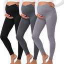 3 Pack Women's Maternity Pant Over The Belly Pregnancy Lounge Pant Lightweight Casual Loose Soft Pajama Clothes (Medium, Black, Dark Mixed Gray, Mixed Gray)