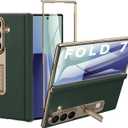 for Samsung Galaxy Z Fold 7 Phone Case,Luxury Genuine Leather,Full Body Hinge Protection,Built-in Screen Protector,Kickstand Slim Phone Cover for Galaxy Z Fold7 (Green)