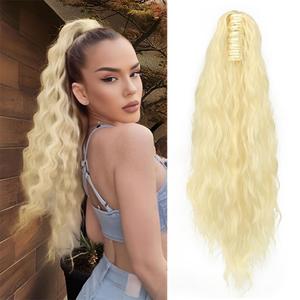 22" Claw Clip Ponytail Extension for Women Platinum Blonde Color Long Wavy Pony Tails Hair Extensions Fluffy Natural Looking Synthetic Clip in Ponytail Hairpiece for Daily Use