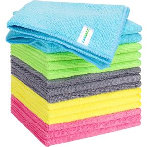 Forggon 15pcs Microfiber Cleaning Cloth Lint Free, Absorbent, Streak Free, Non-Abrasive, Reusable and WashableCleaning Towels with 5 Color Assorted,11.5"X11.5"(Green/Blue/Yellow/Pink/Grey)