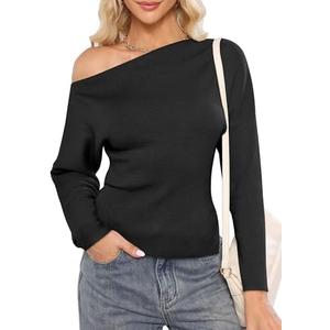 OUKODS Women's Off Shoulder Sweaters 2025 Fall Long Batwing Sleeve Loose Fit Knit Tops Casual Pullovers Jumpers Size S