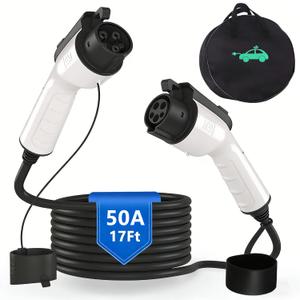 50A 17ft EV Charger Extension Cable, SAE J1772 Compatible with 110V-240V Level 1/Level 2 Chargers, IP67 Waterproof, for J1772 EVs & PHEVs, Includes Carry Bag