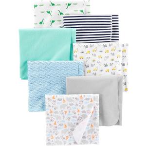 Simple Joys by Carter's Unisex Babies' Flannel Receiving Blankets, Pack of 7 (Mint Green/Blue/White)
