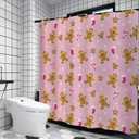 GPGHE Pink Christmas Gingerbread Decorations Shower Curtain Holiday Bathroom Gingerbread Man Curtain with 12 Hooks 71x71 Inch