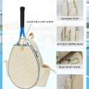 Tennis Bag, Quilted Tennis Racket Backpack for Women and Men Holds 1-2 Rackets, Lightweight and Water-resistant Sports Backpack for Pickleball and Badminton (Cream)