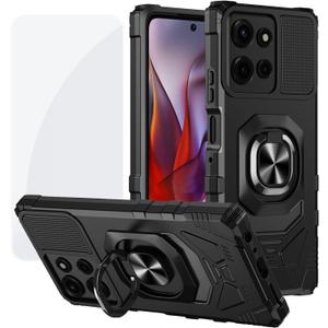 Ailiber for Moto G Power 2025 Case, Motorola G Power 2025 Phone Case with Screen Protector, Ring Kickstand for Magnetic Car Mount, Military Grade, Shockproof Rugged Cell Phone Cover-Black