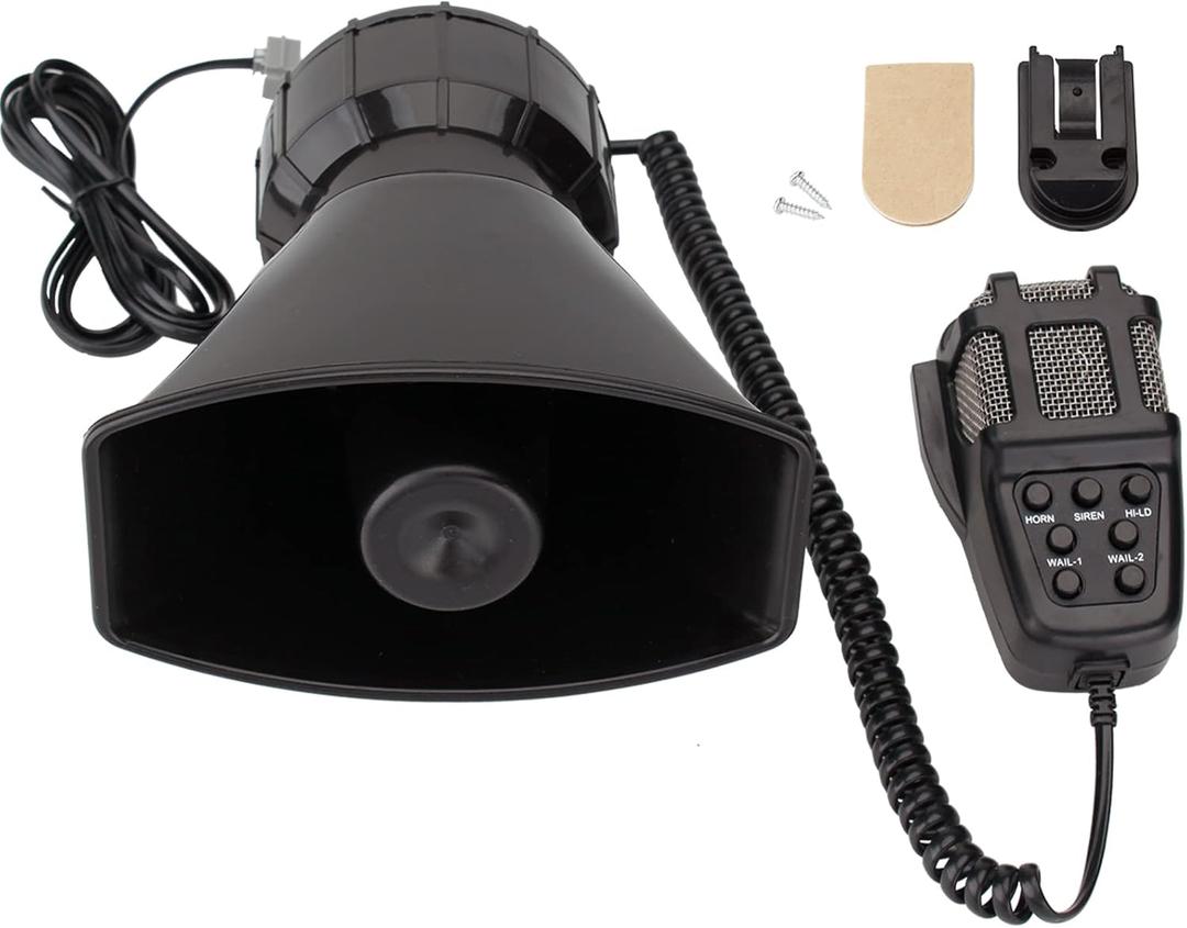 FARBIN Car Siren Horn 7 Tone Police Siren Vehicle Loudspeaker with Handheld Microphone Amplifier 12V 100W Emergency Sounds Siren Electric Horn with Mic PA