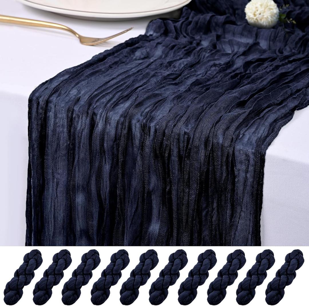 10 Pack Navy Blue Cheesecloth Table Runner 17x108 Inch Semi Sheer Boho Rustic Gauze Cheese Cloth Table Runners for Wedding Party Birthday Baby Shower Home Decor
