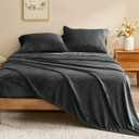 BEDELITE Flannel Sheets Queen Size Dark Grey - Super Soft Fleece Sheets Set Fluffy Extra Plush, 4 Piece(Include Fitted Sheet, Flat Sheet, 2 Pillowcases)