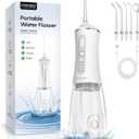 FRESKO Water Dental Flosser for Teeth, 300ML Cordless Flosser with Constant Pressure, Rechargeable Oral Irrigator Cleaner for Travel Home Use and Braces Care, IPX7 Waterproof, 5 Jet Tips (White)