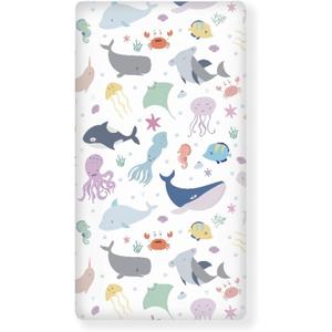 Sea Animals Fitted Crib Sheet for Boys Girls Fish and Octopus Baby Sheet for Standard Crib and Toddler Corals Nautical Aquatic Shells Nursery Bed Mattress Sheets 28"x52"