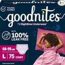 Goodnites Girls' Nighttime Bedwetting Underwear, Size Large (68-95 lbs), 75 Ct (3 Packs of 25)