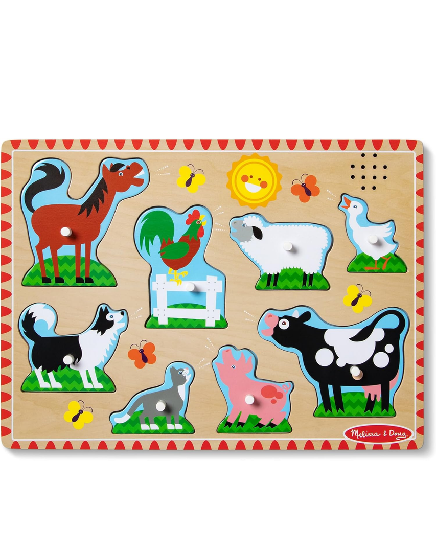 Melissa & Doug Farm Animals Sound Puzzle - Wooden Peg Puzzle with Sound Effects (8 pcs), Pack of 2