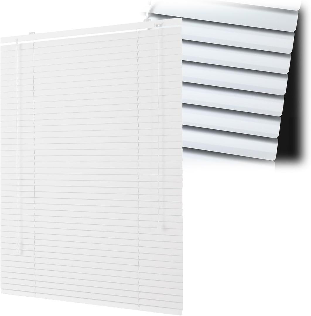 Mini Blinds for Indoor Windows,1" Slat Aluminum Blinds Blackout Horizontal Blinds & Shades, Cordless Rooming Darkening Shades Waterproof, for Office, Home,Bathroom, Kitchen(White)