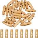 MECCANIXITY 24pcs Wooden Toggle Button, 45mm/1.8" 2 Hole Wood Olive Sewing Buttons for DIY Craft Coat Sweater Clothing Jacket Blazer Bag, Brown