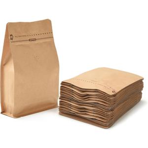 Resealable Side Zipper Coffee Bags with Degassing Valve, High Barrier Natural Kraft Coffee Pouches with Aluminum Foil Liner, Ziplock Food Storage Bags, Longer Shelf Life (100, 4oz/0.25lb)