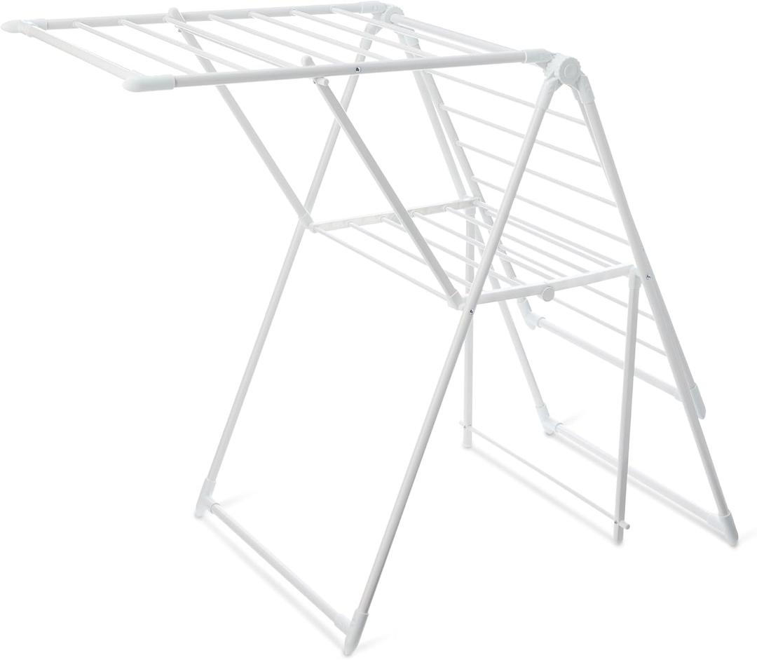 Amazon Basics Foldable Space-Saving 2-Wing Metal Clothes Drying Rack, 61x23.6x39.3 inches, White