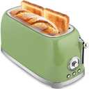 SUSTEAS Toaster 4 Slice Wide Slot, Stainless Steel Bread Bagel Toasters, Retro Long Slot Tostadora for Defrost, Reheat, Removable Crumb Tray, 1500W, 6 Browning Settings, Green