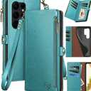 XcaseBar for Samsung Galaxy S21 Ultra Wallet case with Zipper Credit Card HolderRFID Blocking, Flip Folio Book PU Leather Phone case Shockproof Cover Women Men for Samsung S21Ultra case Blue Green