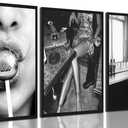 Black and White Funky Girl Canvas Wall Art Retro Disco ball Lollipop Painting Picture Wall Decor Cheetah Trend in the Bar Aesthetic Poster Print Artwork for Bar Living Room Bedroom Home Decoration